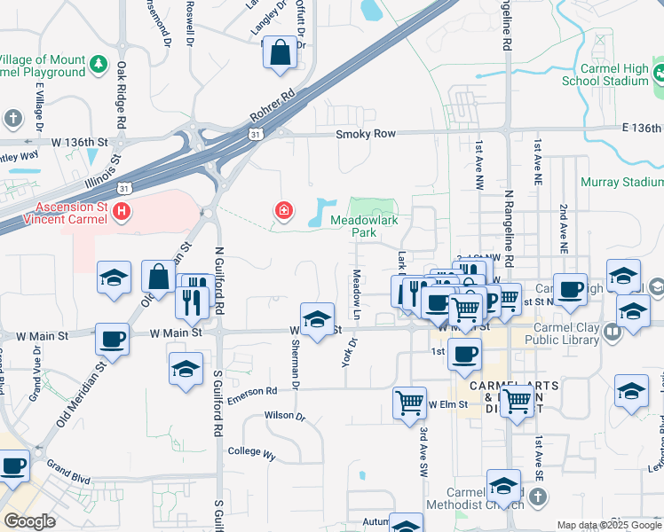 map of restaurants, bars, coffee shops, grocery stores, and more near 80 Woodacre Drive in Carmel