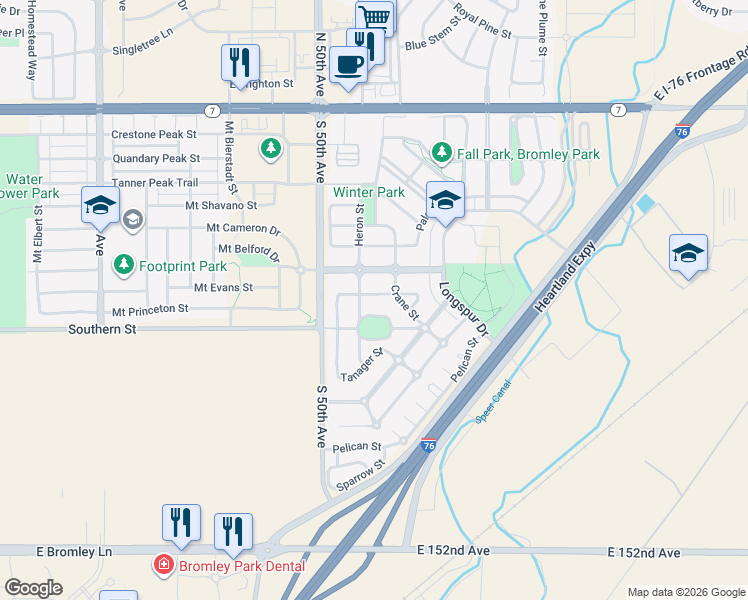 map of restaurants, bars, coffee shops, grocery stores, and more near 5163 Grey Swallow Street in Brighton
