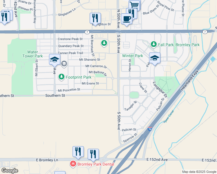 map of restaurants, bars, coffee shops, grocery stores, and more near 452 Mount Belford Street in Brighton