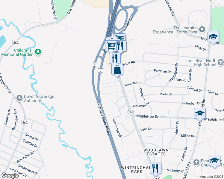 map of restaurants, bars, coffee shops, grocery stores, and more near 17 Dover Walk in Toms River