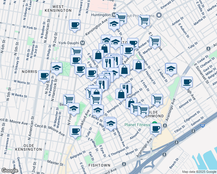 map of restaurants, bars, coffee shops, grocery stores, and more near in Philadelphia