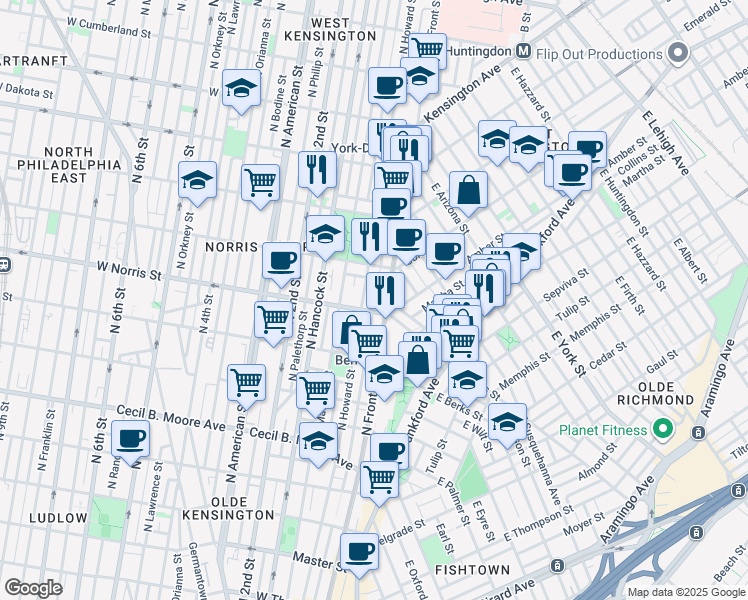 map of restaurants, bars, coffee shops, grocery stores, and more near in Philadelphia
