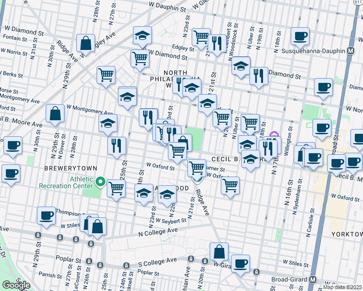 map of restaurants, bars, coffee shops, grocery stores, and more near in Philadelphia