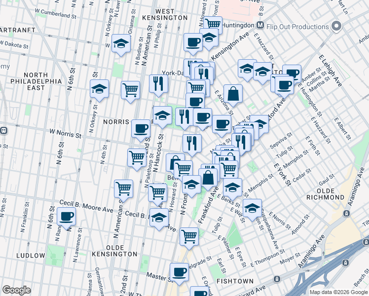 map of restaurants, bars, coffee shops, grocery stores, and more near in Philadelphia