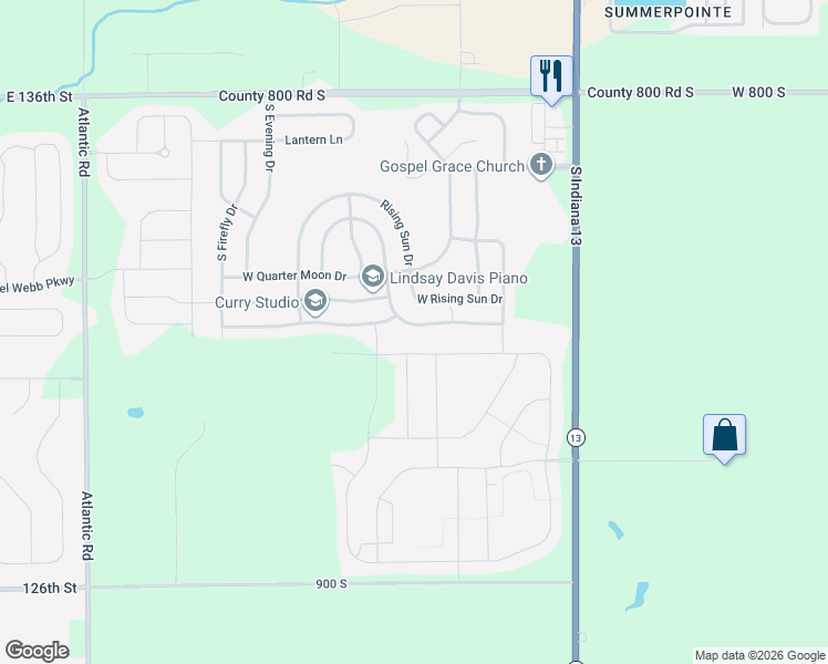 map of restaurants, bars, coffee shops, grocery stores, and more near 9333 West Swimming Hole Lane in Pendleton
