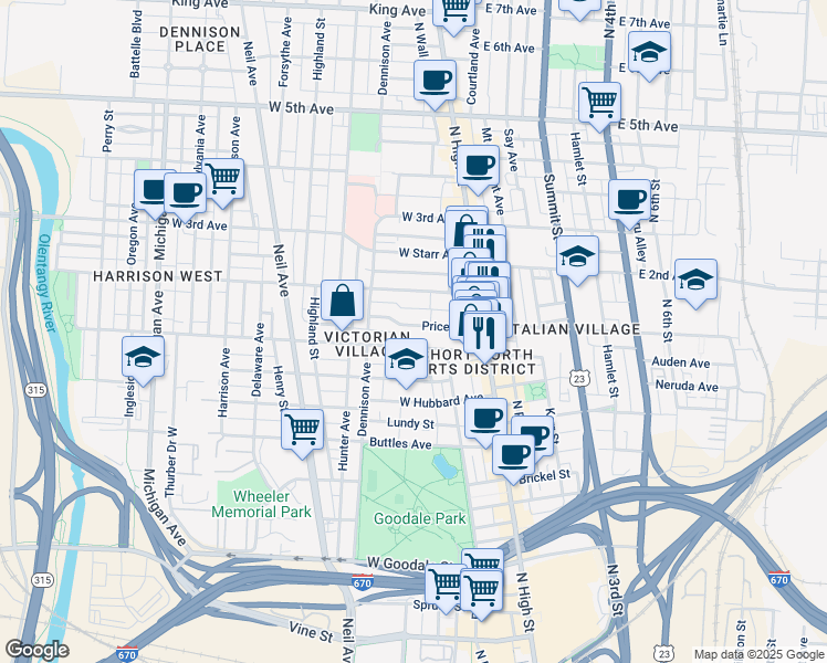 map of restaurants, bars, coffee shops, grocery stores, and more near 98 Price Avenue in Columbus
