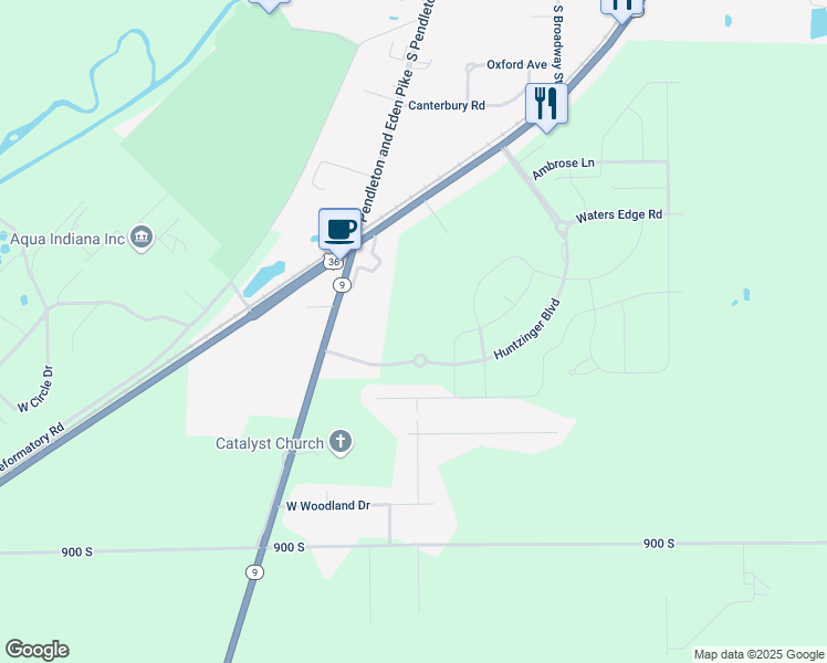 map of restaurants, bars, coffee shops, grocery stores, and more near 8504 North State Road 9 in Pendleton