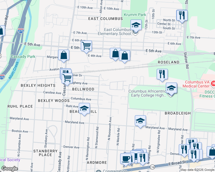 map of restaurants, bars, coffee shops, grocery stores, and more near 2977 Barclay Square in Columbus