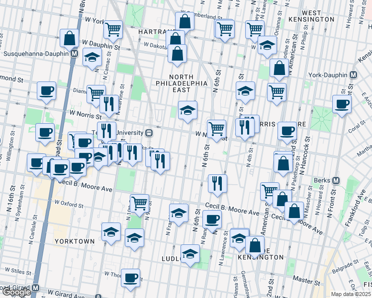 map of restaurants, bars, coffee shops, grocery stores, and more near in Philadelphia