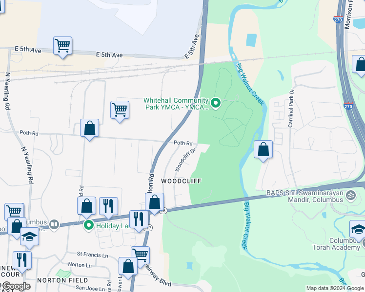 map of restaurants, bars, coffee shops, grocery stores, and more near 208 Midcliff Drive in Whitehall