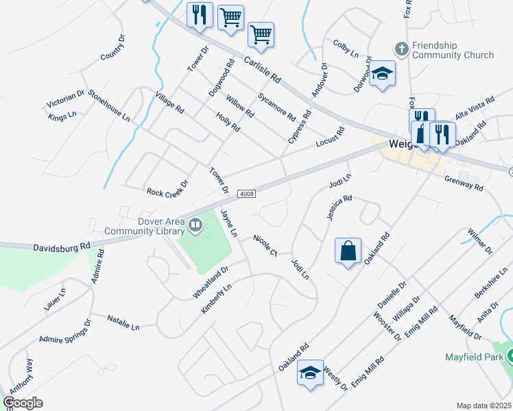map of restaurants, bars, coffee shops, grocery stores, and more near 3130 Cypress Road South in Dover