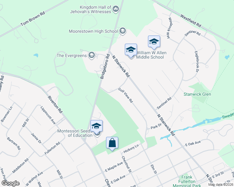 map of restaurants, bars, coffee shops, grocery stores, and more near 850 Golf View Road in Moorestown