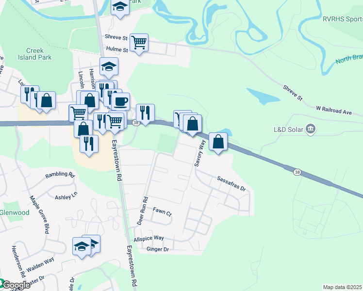 map of restaurants, bars, coffee shops, grocery stores, and more near 1323 Amsterdam Drive in Lumberton