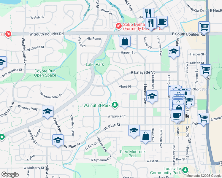 map of restaurants, bars, coffee shops, grocery stores, and more near 102 Jackson Circle in Louisville