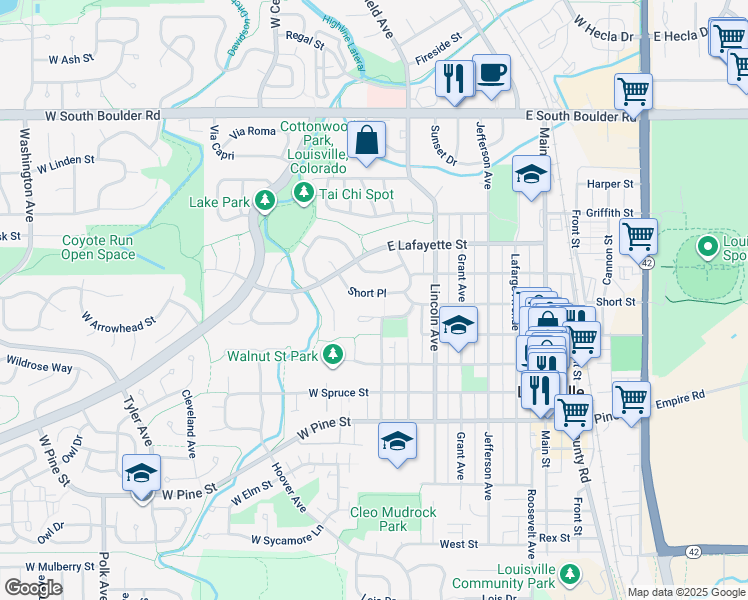 map of restaurants, bars, coffee shops, grocery stores, and more near 260 Short Place in Louisville