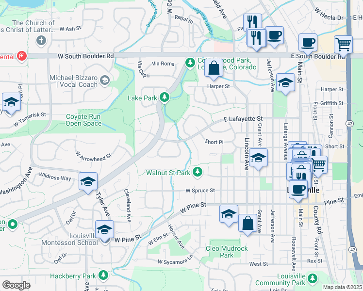 map of restaurants, bars, coffee shops, grocery stores, and more near 102 Jackson Circle in Louisville