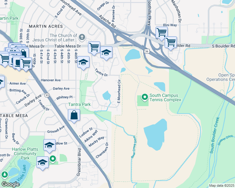 map of restaurants, bars, coffee shops, grocery stores, and more near 903 East Moorhead Circle in Boulder
