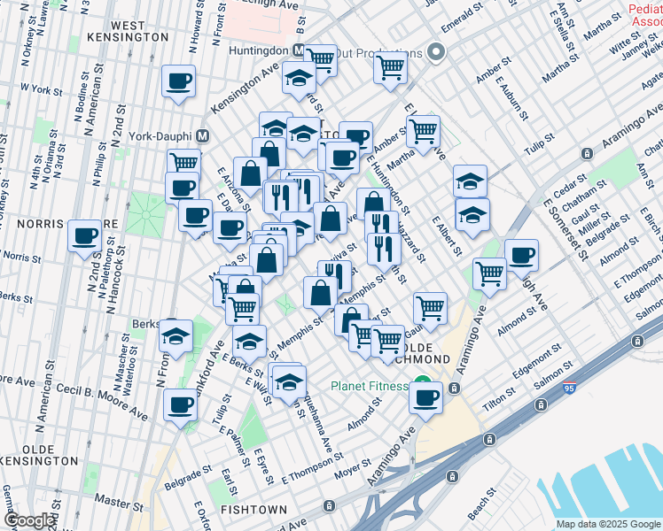 map of restaurants, bars, coffee shops, grocery stores, and more near 2431 Sepviva Street in Philadelphia