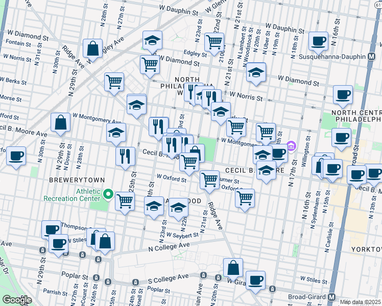 map of restaurants, bars, coffee shops, grocery stores, and more near in Philadelphia