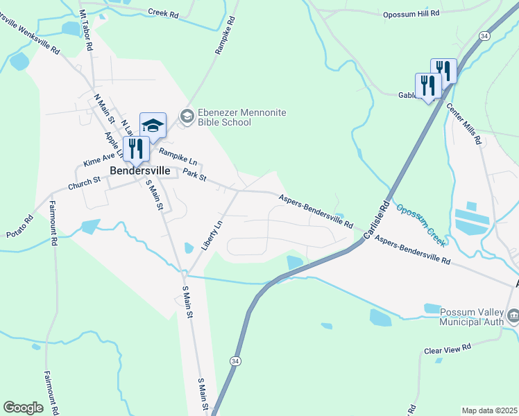 map of restaurants, bars, coffee shops, grocery stores, and more near 62 Empire Drive in Mifflintown