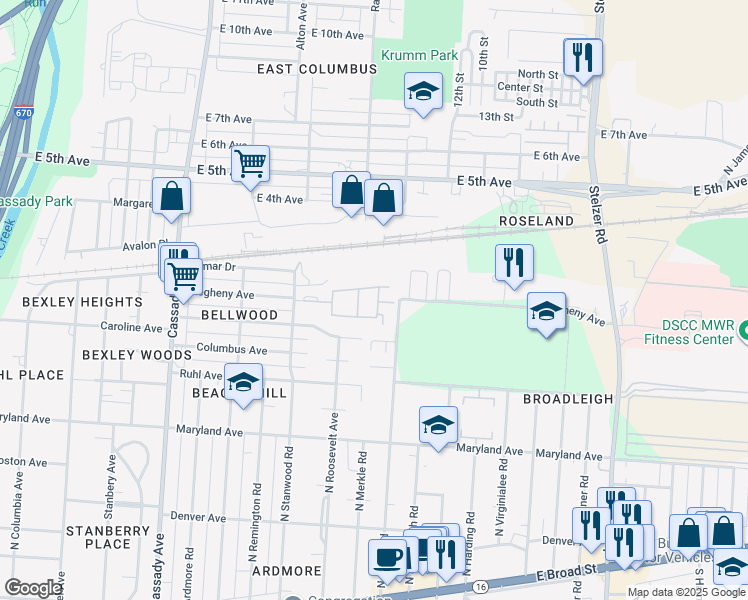 map of restaurants, bars, coffee shops, grocery stores, and more near 3000 Barclay Square North in Columbus