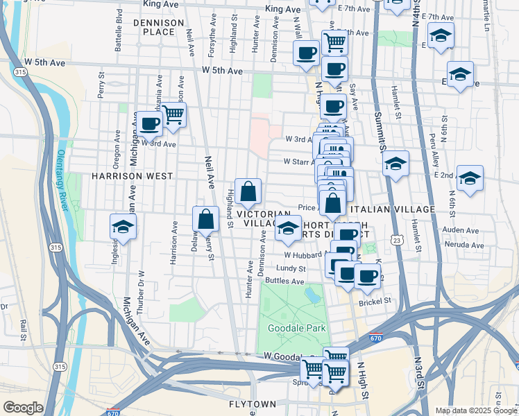 map of restaurants, bars, coffee shops, grocery stores, and more near 147 Price Avenue in Columbus