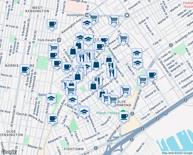 map of restaurants, bars, coffee shops, grocery stores, and more near 2431 Sepviva Street in Philadelphia
