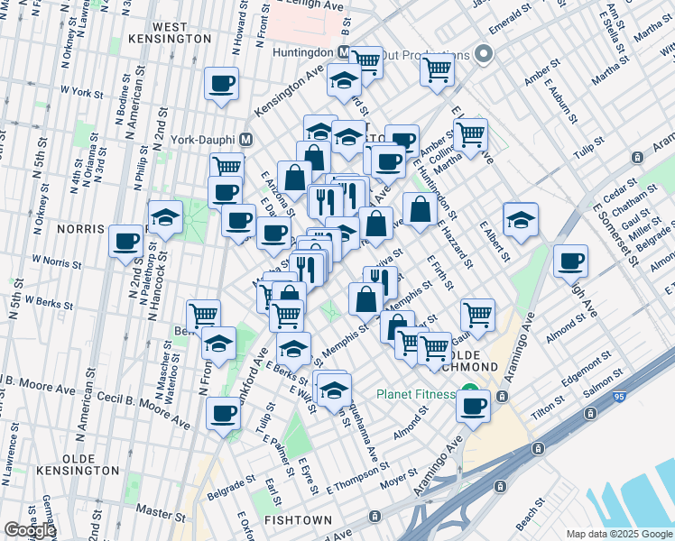 map of restaurants, bars, coffee shops, grocery stores, and more near 2328 Collins Street in Philadelphia