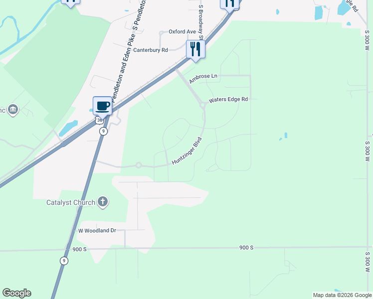map of restaurants, bars, coffee shops, grocery stores, and more near 1629 Maplewood Lane in Pendleton