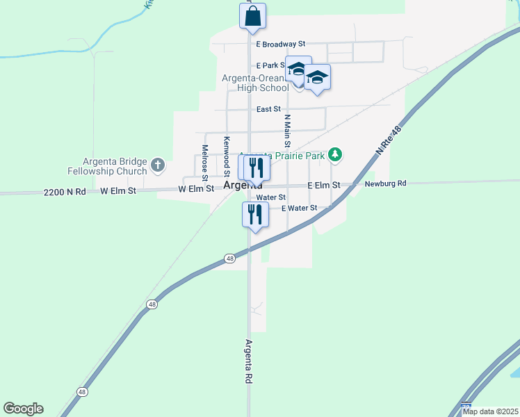 map of restaurants, bars, coffee shops, grocery stores, and more near 158 Water Street in Argenta