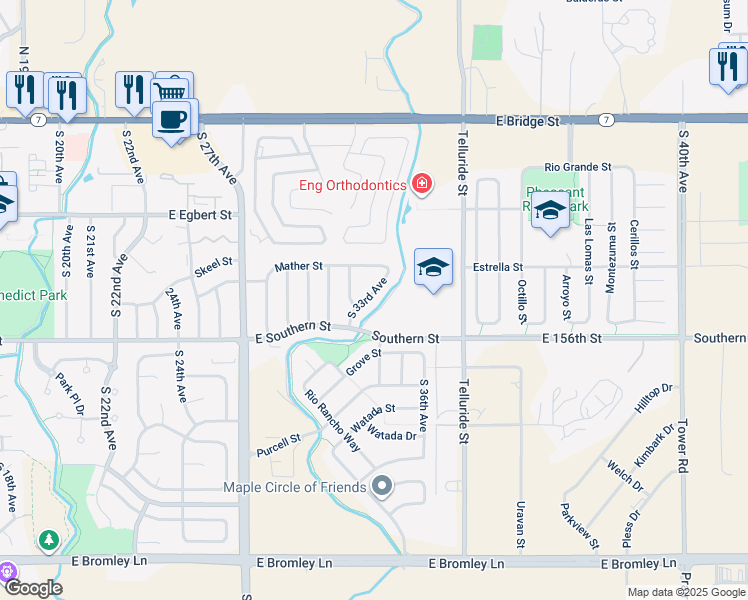 map of restaurants, bars, coffee shops, grocery stores, and more near 356 South 33rd Avenue in Brighton