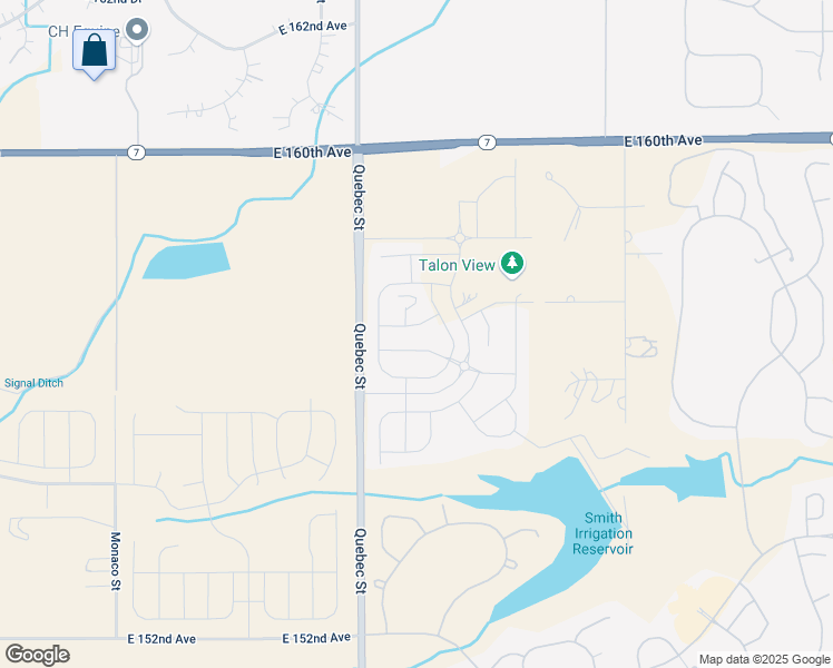 map of restaurants, bars, coffee shops, grocery stores, and more near 7458 East 158th Place in Thornton