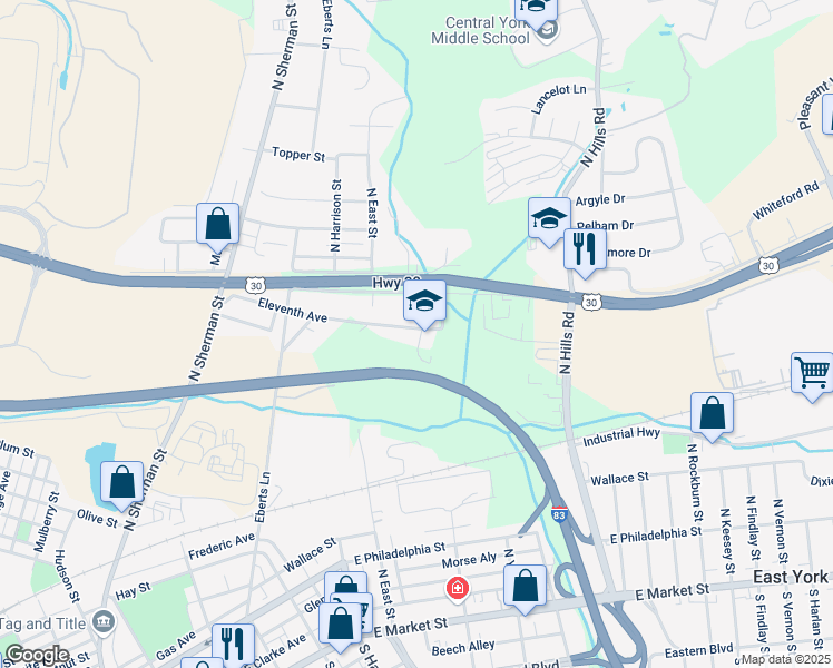 map of restaurants, bars, coffee shops, grocery stores, and more near 1530 Eleventh Avenue in York