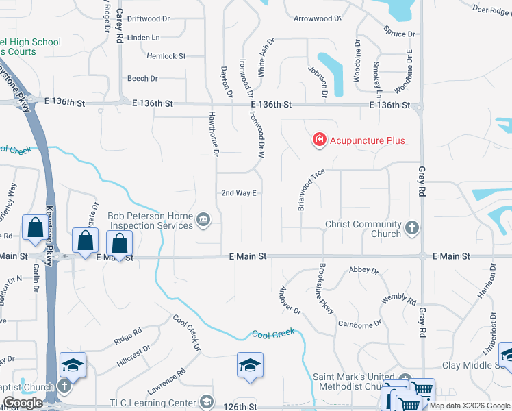map of restaurants, bars, coffee shops, grocery stores, and more near 166 Ironwood Court in Carmel