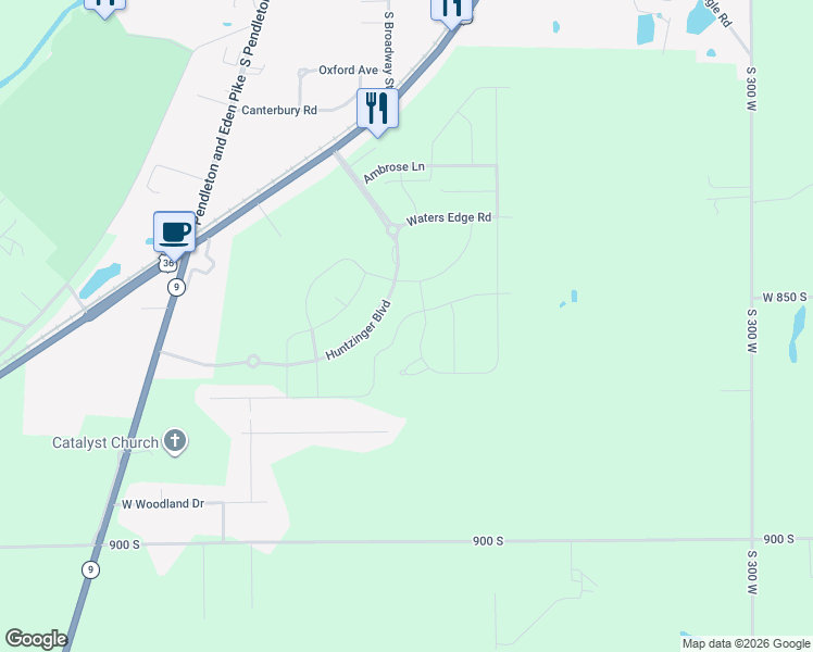 map of restaurants, bars, coffee shops, grocery stores, and more near 1923 Winding Brook Way in Pendleton