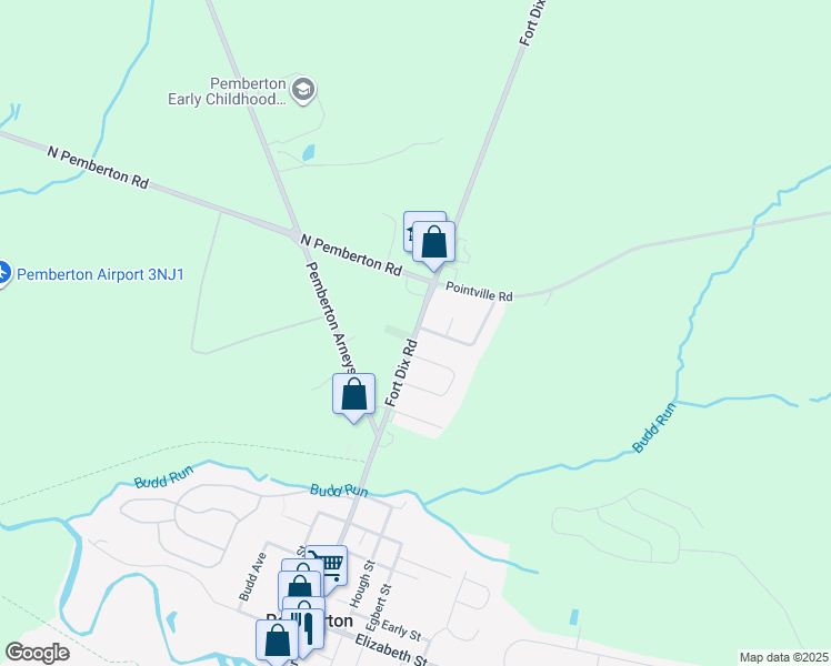map of restaurants, bars, coffee shops, grocery stores, and more near 30 Fort Dix Road in Pemberton