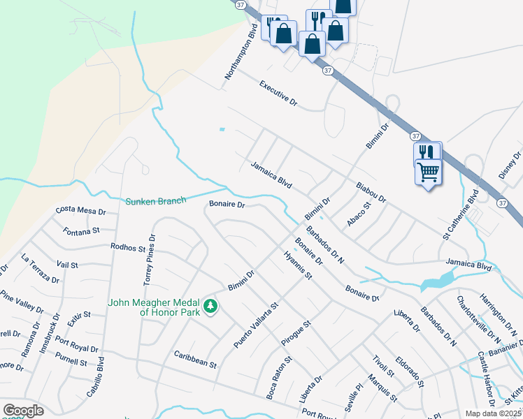 map of restaurants, bars, coffee shops, grocery stores, and more near 109 Bonaire Drive in Toms River