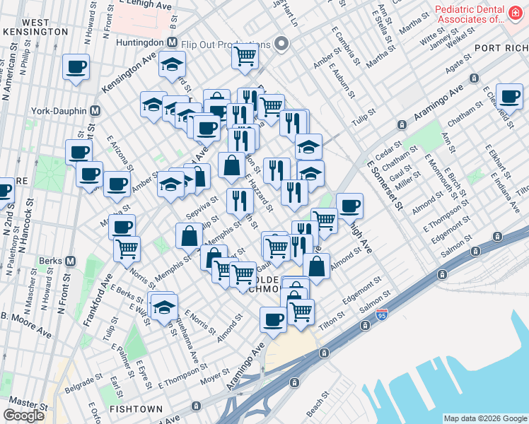 map of restaurants, bars, coffee shops, grocery stores, and more near in Philadelphia
