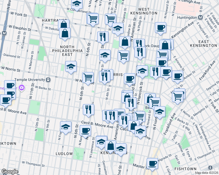 map of restaurants, bars, coffee shops, grocery stores, and more near in Philadelphia