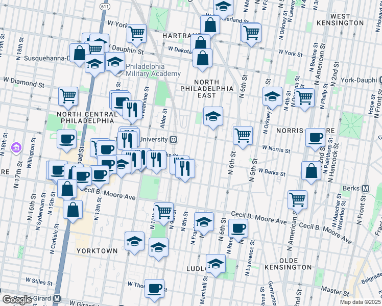 map of restaurants, bars, coffee shops, grocery stores, and more near in Philadelphia