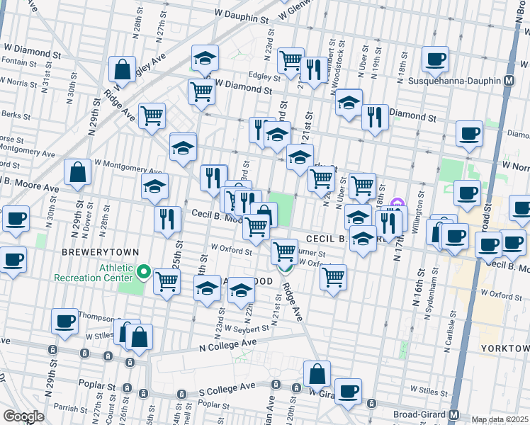 map of restaurants, bars, coffee shops, grocery stores, and more near in Philadelphia