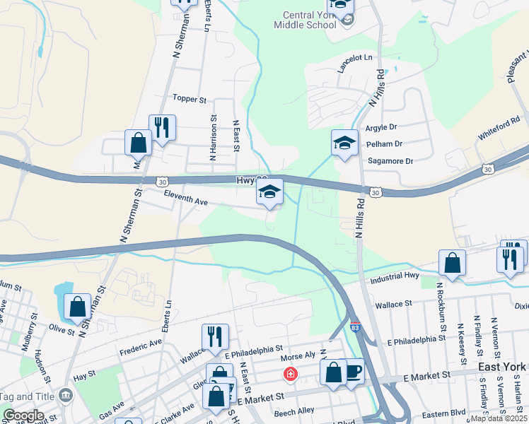 map of restaurants, bars, coffee shops, grocery stores, and more near 1530 Eleventh Avenue in York