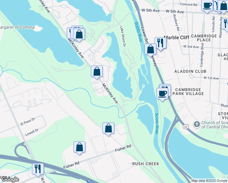 map of restaurants, bars, coffee shops, grocery stores, and more near 2700 Mc Kinley Avenue in Columbus