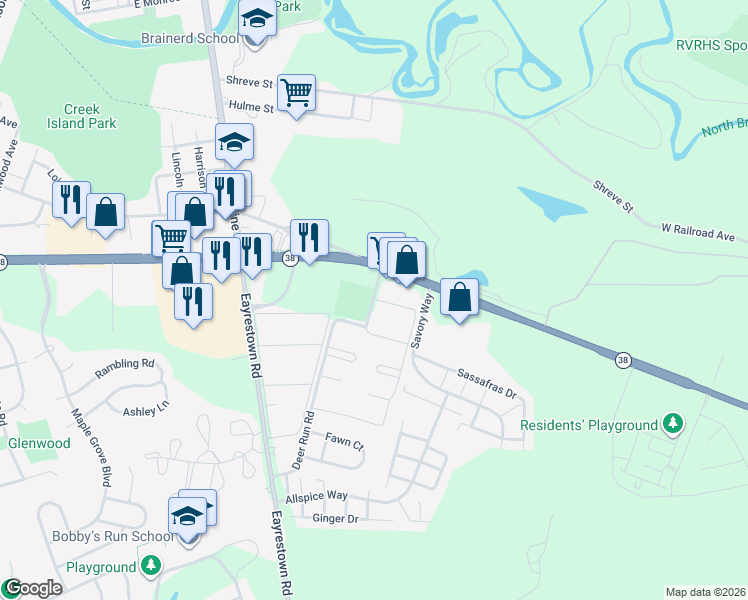 map of restaurants, bars, coffee shops, grocery stores, and more near 1418 Windmill Way in Lumberton