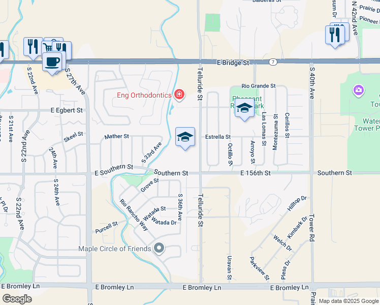 map of restaurants, bars, coffee shops, grocery stores, and more near 3551 Southern Street in Brighton