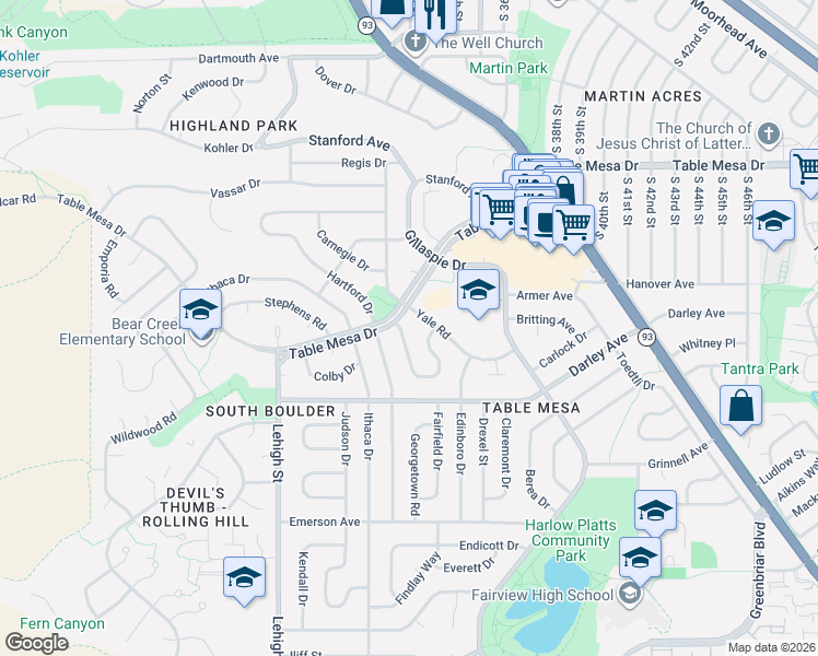 map of restaurants, bars, coffee shops, grocery stores, and more near 920 Miami Way in Boulder