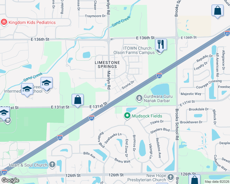map of restaurants, bars, coffee shops, grocery stores, and more near 12015 Zircon Lane in Fishers