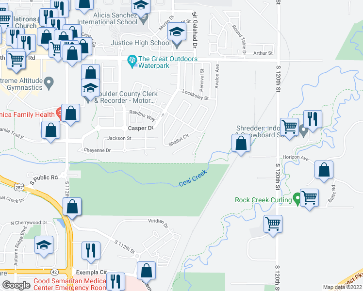 map of restaurants, bars, coffee shops, grocery stores, and more near 730 Shallot Circle in Lafayette
