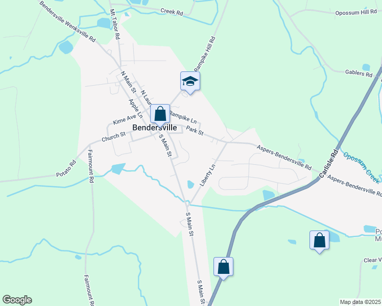 map of restaurants, bars, coffee shops, grocery stores, and more near 45 Routsong Lane in Aspers