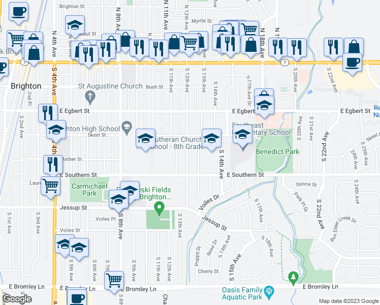 map of restaurants, bars, coffee shops, grocery stores, and more near 354 Central Avenue in Brighton